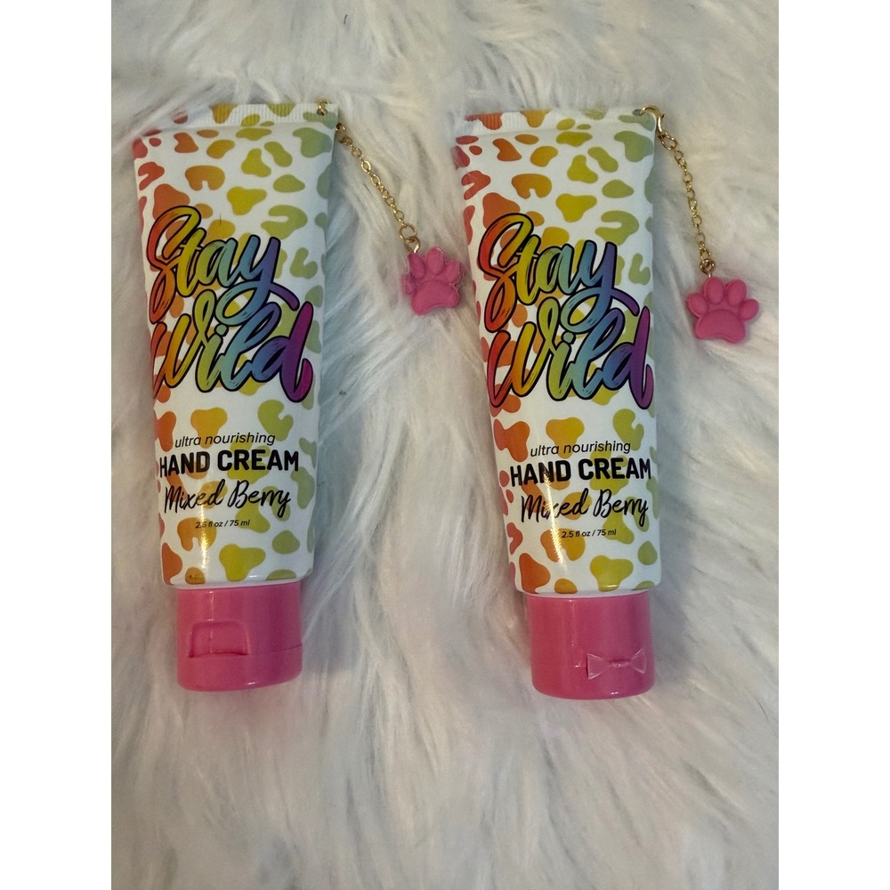 Enchante Stay Wild Mixed Berry Hand Cream 2.5oz Set of 2 Rainbow Leopard Print